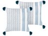 Set med 2 prydnadskuddar geometriskt mönster med tofsar 45 x 45 cm vit och mörkblå TILIA_843289