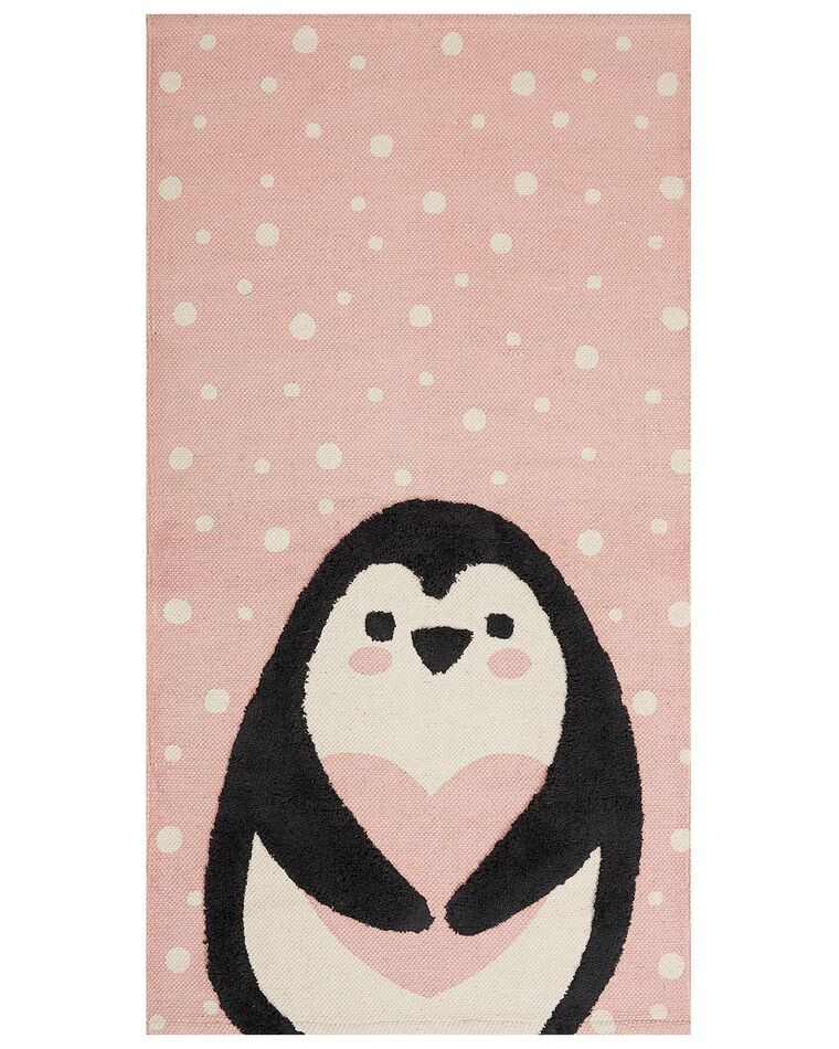 Tapis enfant imprimé pingouin en coton 80 x 150 cm rose PENGKOL_866815