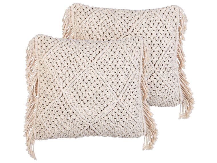 Set of 2 Cotton Macrame Cushions with Tassels 45 x 45 cm Beige BESHAM_904588