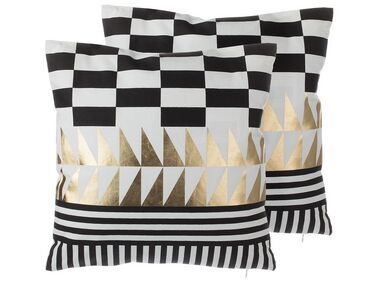 Set of 2 Cotton Cushions Geometric Pattern 45 x 45 Black and White DALIA