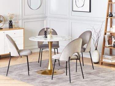 Round Dining Table ⌀ 90 cm Marble Effect White with Gold BOCA
