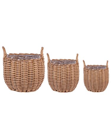 Set of 3 PE Rattan Plant Baskets Brown AUCUBA