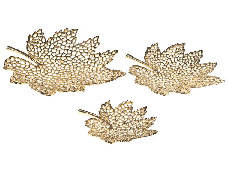 Set of 3 Trinket Dishes Maple Leaf Gold PEMALI_848964
