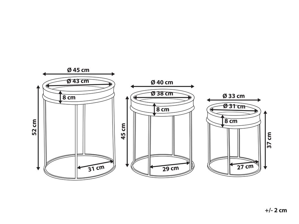 Beistelltisch 3er Set heller Holzfarbton / schwarz rund TOMOKA | Beliani.ch