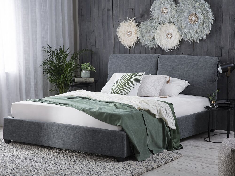lit double 140 x 200 cm en tissu gris belfort beliani fr