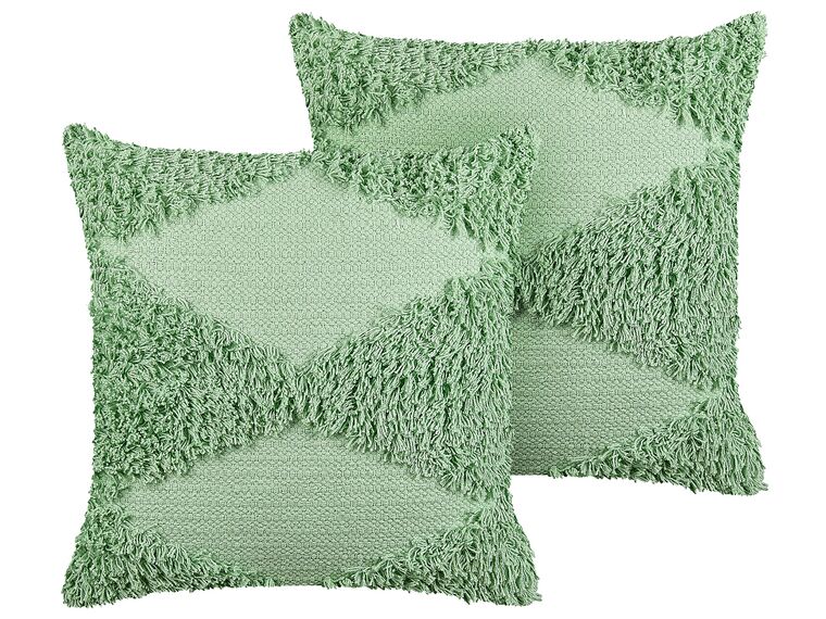 Set of 2 Tufted Cotton Cushions 45 x 45 cm Green RHOEO_840153