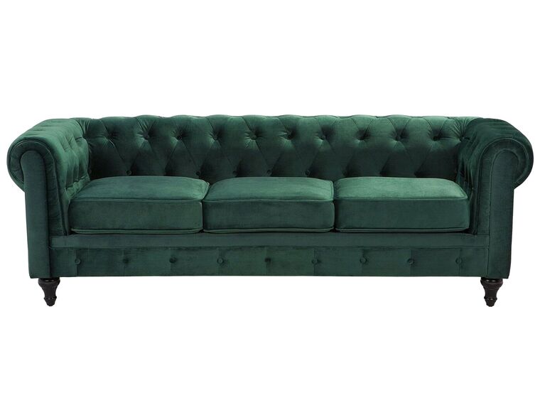 3 Seater Velvet Fabric Sofa Green CHESTERFIELD_708058