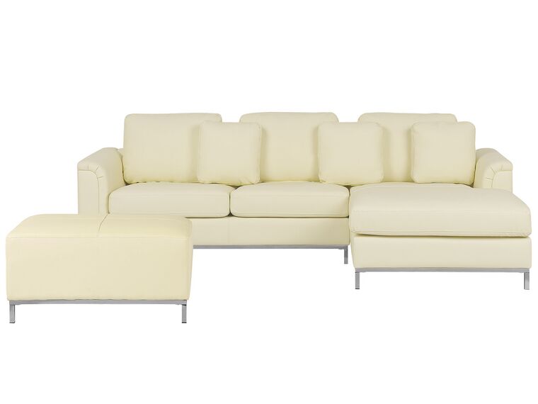 Left Hand Leather Corner Sofa with Ottoman Beige OSLO_103673