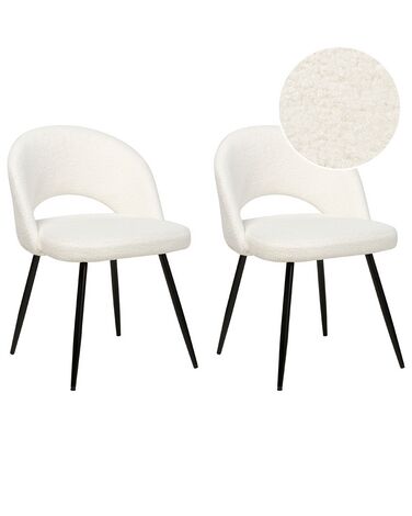 Lot de 2 chaises de salle à manger en tissu bouclé blanc ONAGA