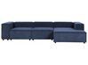 Left Hand 3 Seater Modular Jumbo Cord Corner Sofa Blue APRICA_909116