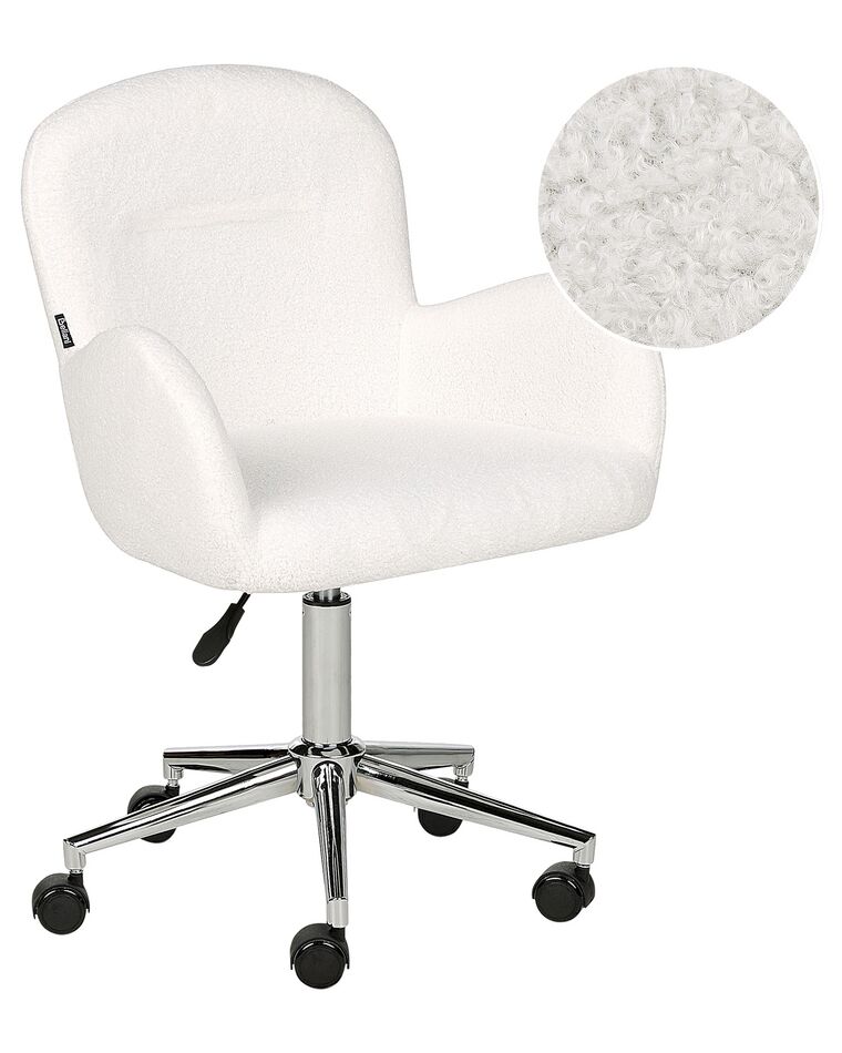 Cadeira de escritório em bouclé branco PRIDDY_896651