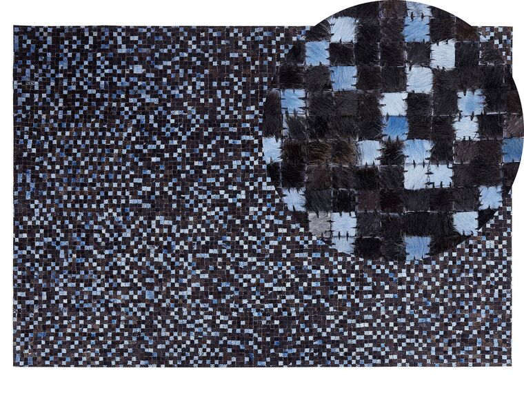 Teppich Kuhfell braun / blau 140 x 200 cm Patchwork Kurzflor IKISU_764700