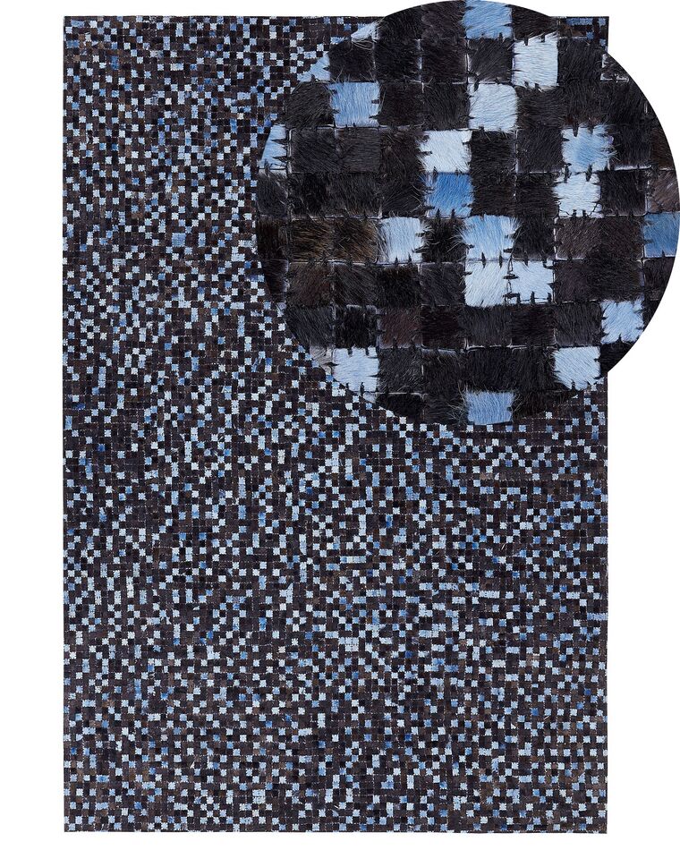 Teppich Kuhfell braun / blau 140 x 200 cm Patchwork Kurzflor IKISU_764700