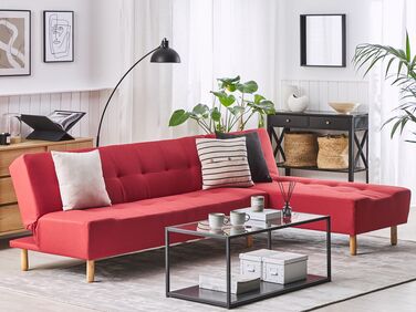 Left Hand Modular Fabric Corner Sofa Bed Red ALSTEN