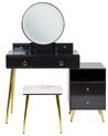 Tavolino da toeletta 6 cassetti con specchio LED e sgabello nero e oro YVES_845452