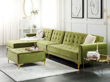 Right Hand Modular Velvet Sofa Green ABERDEEN