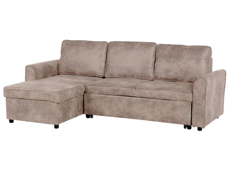 Right Hand Faux Leather Corner Sofa Bed with Storage Brown NESNA