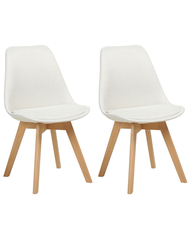 Conjunto de 2 sillas de comedor de poliéster blanco crema/madera clara DAKOTA II_878120