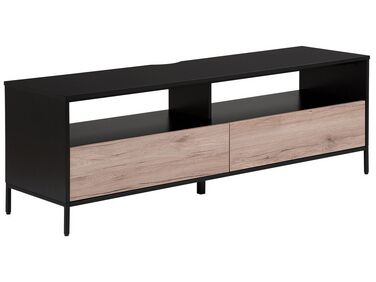 TV-Möbel heller Holzfarbton / schwarz mit 2 Schubladen 150 x 42 x 52 cm SYDNEY