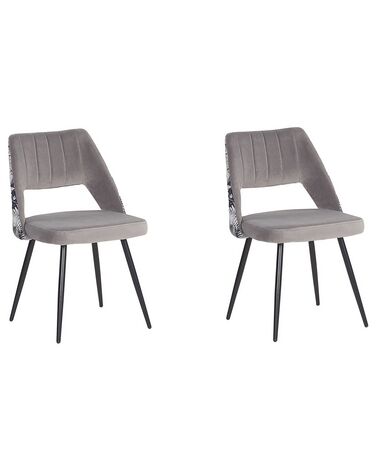 Conjunto de 2 sillas de comedor de terciopelo gris claro/negro ANSLEY