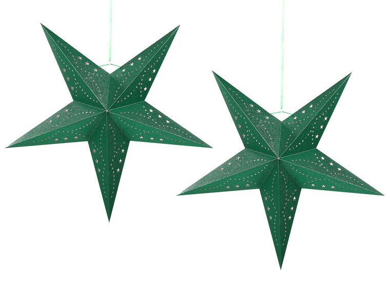 Set of 2 LED Hanging Glitter Stars 60 cm Green MOTTI_835484