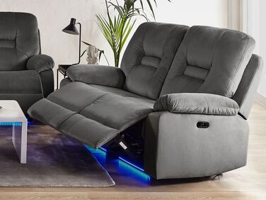 2 Seater Velvet LED Electric Recliner Sofa with USB Port Grey BERGEN
