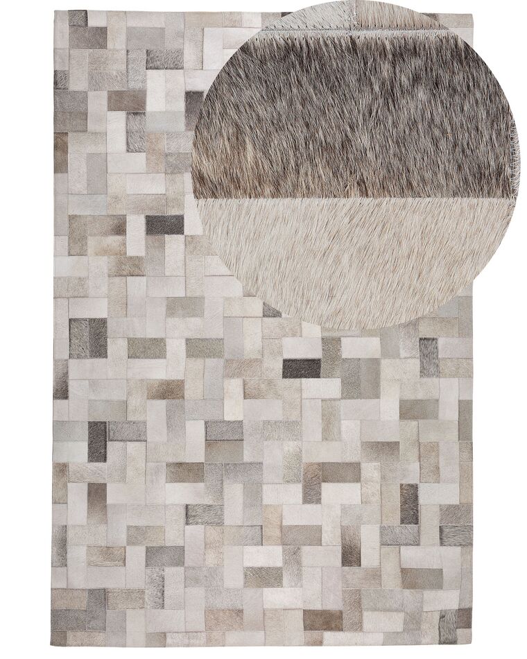 Teppich Leder grau-beige 140 x 200 cm Patchwork Kurzflor KORFEZ_689374