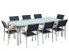 Conjunto de mesa com tampo triplo vidro temperado 220 x 100 cm e 8 cadeiras pretas GROSSETO_677394