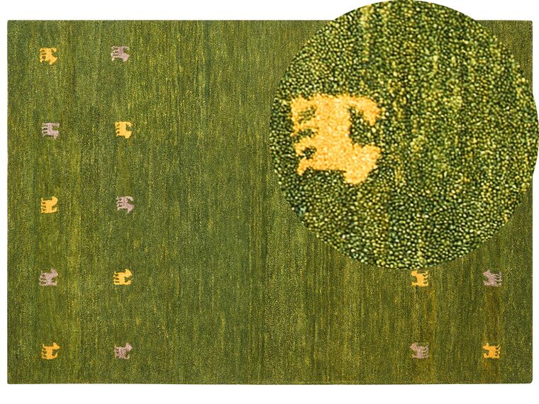 Gabbeh Teppich Wolle grün 160 x 230 cm Tiermuster Hochflor YULAFI_855758