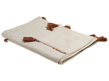 Cotton Blanket Lama Motif 130 x 180 cm Beige and Orange KHANDWA