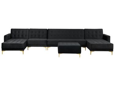 6 Seater U-Shaped Modular Velvet Sofa with Ottoman Black ABERDEEN