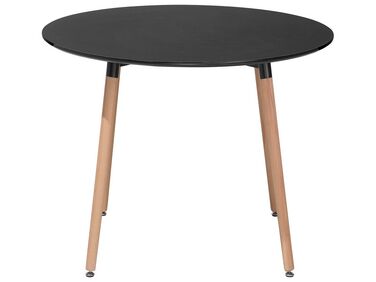 Mesa de jantar preta com pernas de madeira ⌀ 90 cm BOVIO