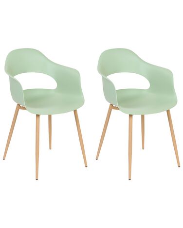 Conjunto de 2 sillas de comedor verde claro/madera clara UTICA