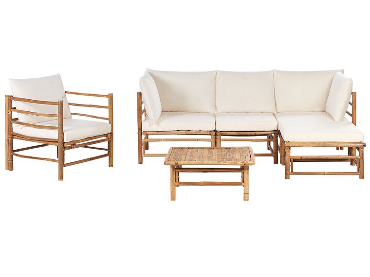5 Seater Bamboo Garden Corner Sofa Set with Armchair Off-White CERRETO_909555