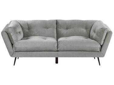 3-Sitzer Sofa Samtstoff grau mit Knöpfen LENVIK