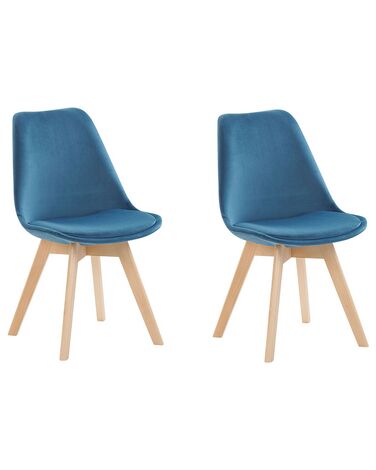 Conjunto de 2 sillas de comedor de terciopelo azul/madera clara DAKOTA II