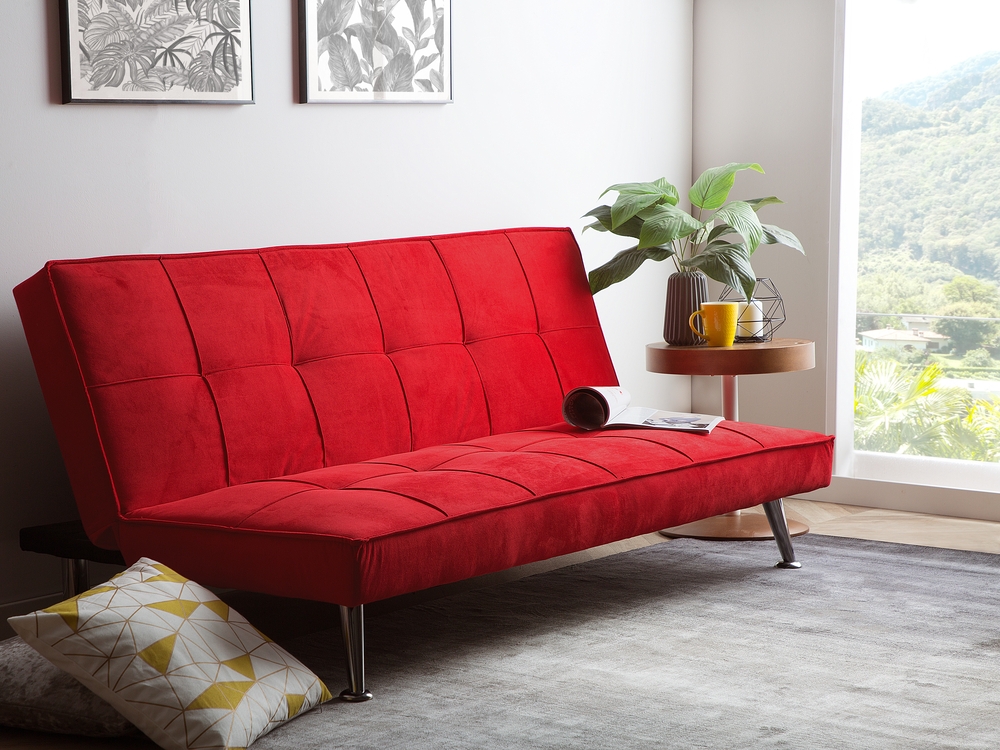 Fabric Sofa Bed Red Hasle Beliani Cz