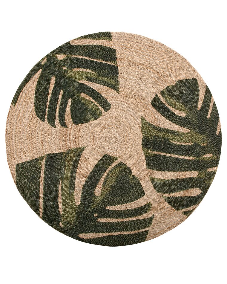 Round Area Rug Monstera Leaf Pattern ⌀ 140 cm Beige with Green INCIK_757792