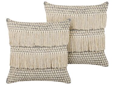 Set of 2 Cotton Cushions with Tassels 45 x 45 cm Beige IRESINE