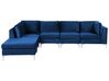 Right Hand 5 Seater Modular Velvet Corner Sofa with Ottoman Blue EVJA_859870