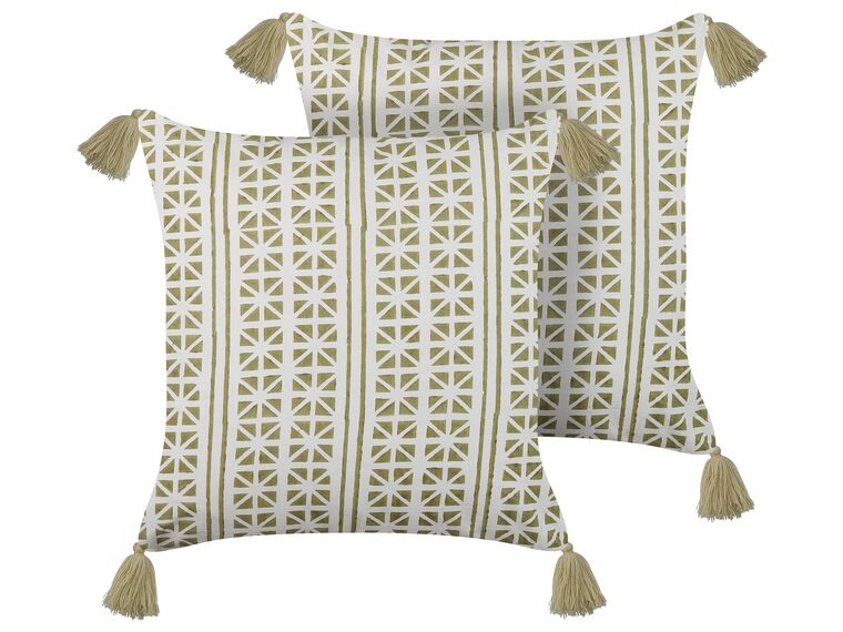 Set of 2 Cotton Cushions Geometric Pattern 45x45 cm Green and White SYRINGA_838648