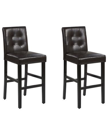 Conjunto de 2 sillas de bar de piel sintética marrón/madera oscura MADISON