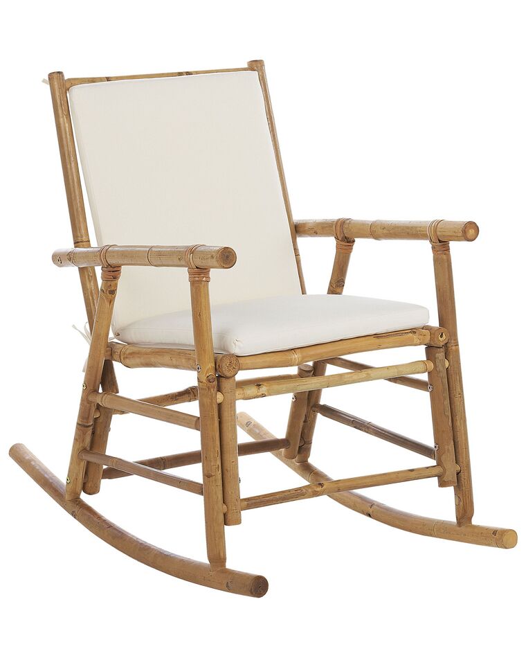 Chaise à bascule en bambou clair et blanc cassé FRIGOLE_839555