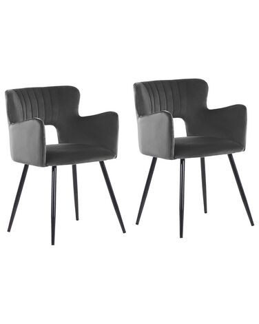 Conjunto de 2 sillas de comedor de terciopelo gris oscuro/negro SANILAC