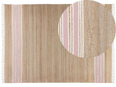 Teppich Jute beige / pastellrosa 160 x 230 cm Streifenmuster Kurzflor zweiseitig MIRZA