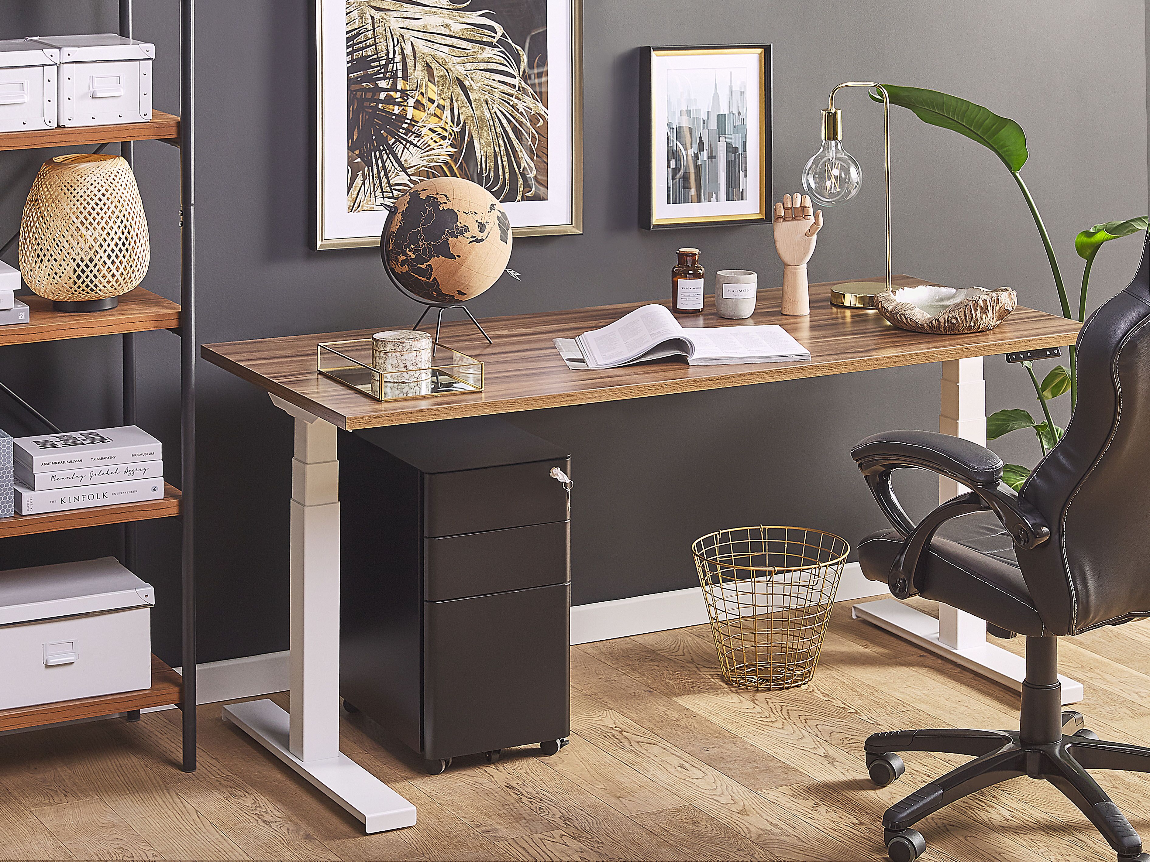 Table de bureau 160 x 72 cm marron et blanc hauteur réglable par