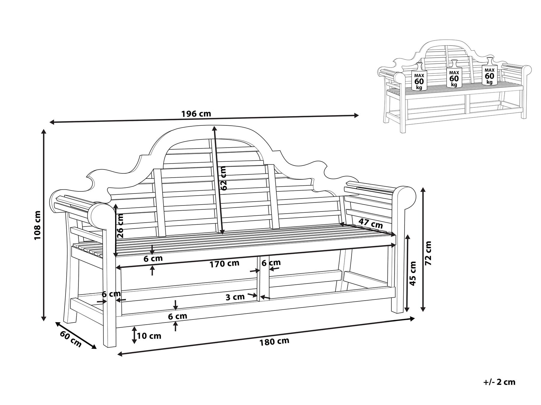 Banco de jardín en madera de teca 180 cm MARLBORO | Beliani.es