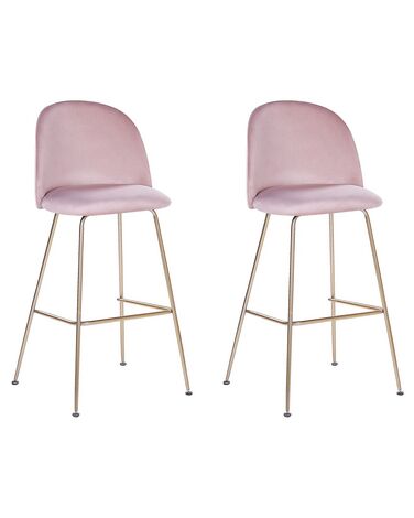 Conjunto de 2 cadeiras de bar em veludo rosa ARCOLA