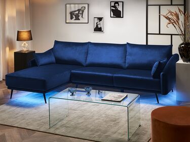 Right Hand Velvet Corner Sofa LED Navy Blue VARDE