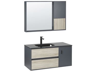 Súprava kúpeľňového nábytku so zrkadlovou skrinkou 100 cm svetlé drevo/sivá TERUEL